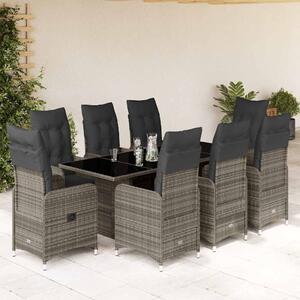 9dílný zahradní bistro set s poduškami šedý polyratan 3277042