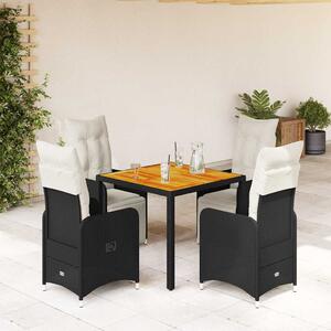 5dílný zahradní bistro set s poduškami černý polyratan 3277128