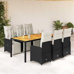 7dílný zahradní bistro set s poduškami černý polyratan 3277131