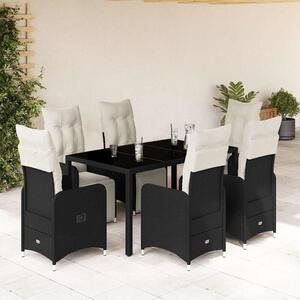 7dílný zahradní bistro set s poduškami černý polyratan 3277138