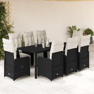 9dílný zahradní bistro set s poduškami černý polyratan 3277140