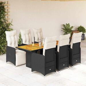 7dílný zahradní bistro set s poduškami černý polyratan 3277133