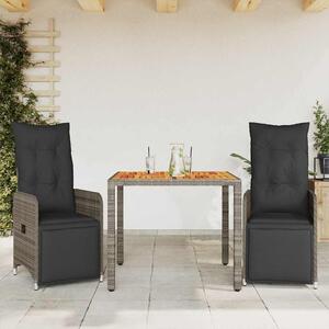 3dílný zahradní bistro set s poduškami šedý polyratan 3277157