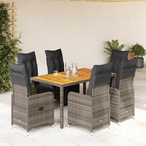 7dílný zahradní bistro set s poduškami šedý polyratan 3277160