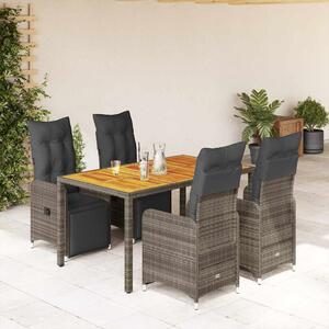 5dílný zahradní bistro set s poduškami šedý polyratan 3277159
