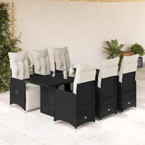 7dílný zahradní bistro set s poduškami černý polyratan 3277141