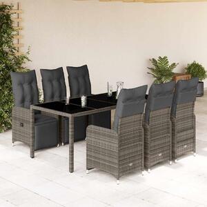 7dílný zahradní bistro set s poduškami šedý polyratan 3277169
