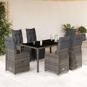 7dílný zahradní bistro set s poduškami šedý polyratan 3277168