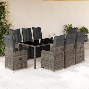 9dílný zahradní bistro set s poduškami šedý polyratan 3277170