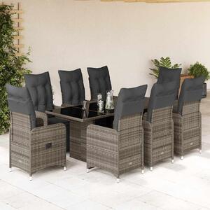 9dílný zahradní bistro set s poduškami šedý polyratan 3277172