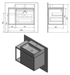 Sapho, SKARA umyvadlová skříňka 80x49,5x46,5cm, černá mat/dub Collingwood (CG003), CG003-1919