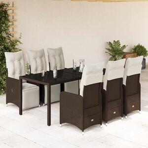 7dílný zahradní bistro set s poduškami hnědý polyratan 3277191