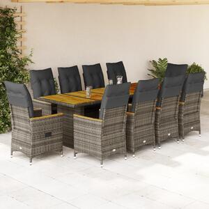 11dílný zahradní bistro set s poduškami šedý polyratan 3277253