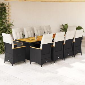 11dílný zahradní bistro set s poduškami černý polyratan 3277250