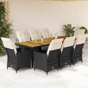 9dílný zahradní bistro set s poduškami černý polyratan 3277255
