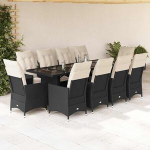 11dílný zahradní bistro set s poduškami černý polyratan 3277258