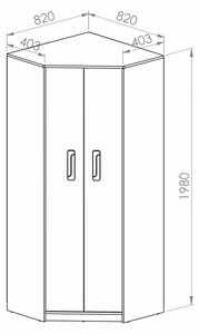 Rohová šatní skříň - IQ 01, šedá/bílá Barva/dekor: mořská