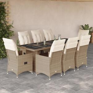 9dílný zahradní bistro set s poduškami béžový polyratan 3277265