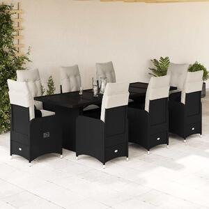 9dílný zahradní bistro set s poduškami černý polyratan 3277274