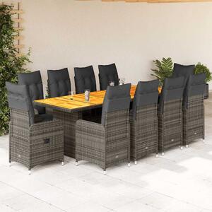 11dílný zahradní bistro set s poduškami šedý polyratan 3277279