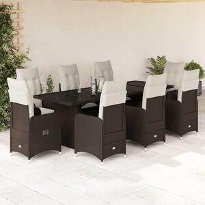 9dílný zahradní bistro set s poduškami hnědý polyratan 3277283