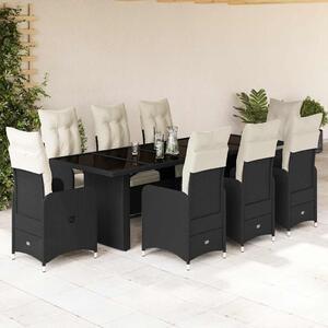 9dílný zahradní bistro set s poduškami černý polyratan 3277291