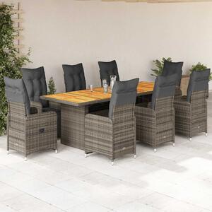 9dílný zahradní bistro set s poduškami šedý polyratan 3277293