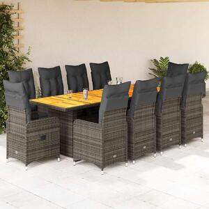 11dílný zahradní bistro set s poduškami šedý polyratan 3277294