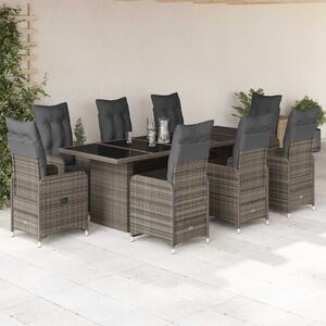 9dílný zahradní bistro set s poduškami šedý polyratan 3277295