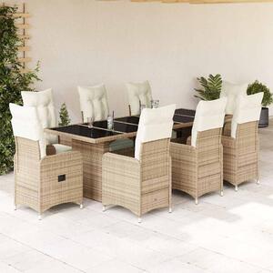 9dílný zahradní bistro set s poduškami béžový polyratan 3277299