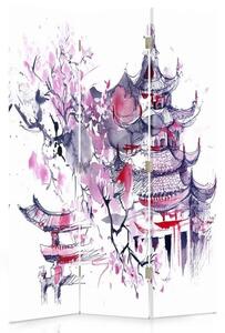 Paraván Japonská pagoda a třešňový květ Rozměry: 110 x 170 cm, Provedení: Klasický paraván