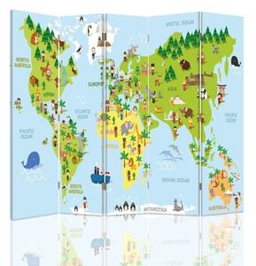 Paraván Mapa světa pro děti Rozměry: 180 x 170 cm, Provedení: Klasický paraván
