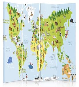Paraván Mapa světa pro děti Rozměry: 145 x 170 cm, Provedení: Klasický paraván