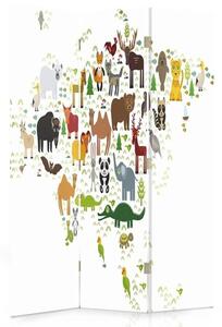 Paraván Mapa světa se zvířaty Rozměry: 110 x 170 cm, Provedení: Klasický paraván