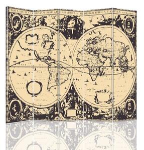 Paraván Vintage mapa světa Rozměry: 180 x 170 cm, Provedení: Klasický paraván