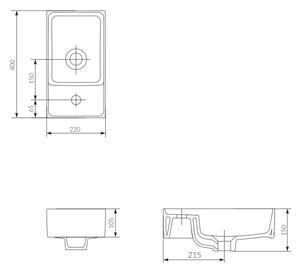 Cersanit K114-004 - Umyvadlo na desku CREA 22x40 cm keramika/lesklá bílá