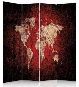 Paraván Rustikální mapa světa v červené barvě Velikost: 145 x 170 cm, Provedení: Klasický paraván