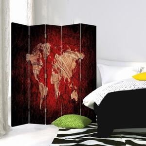 Paraván Rustikální mapa světa v červené barvě Rozměry: 145 x 170 cm, Provedení: Klasický paraván