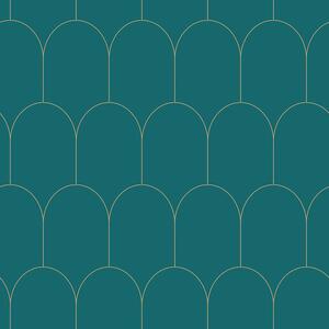 Tyrkysová vliesová tapeta, geometrický obloukový vzor 139205, Art Deco, Esta
