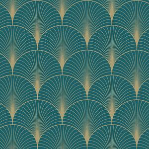 Tmavě tyrkysová geometrická vliesová tapeta 139230, Art Deco, Esta
