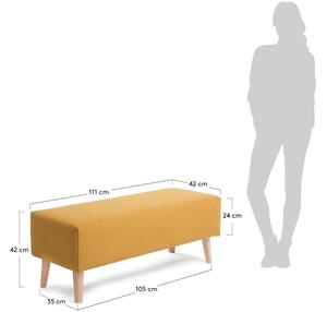 Hořčicově žlutá látková lavice Kave Home Dyla 111 cm