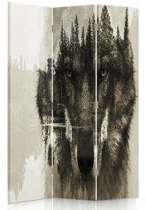 Paraván Vlk na pozadí lesa v hnědé barvě Rozměry: 110 x 170 cm, Provedení: Klasický paraván