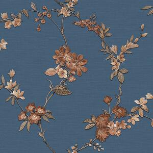 Luxusní modrá vliesová tapeta s květinovým vzorem FT221215, Fabric Touch, Design ID