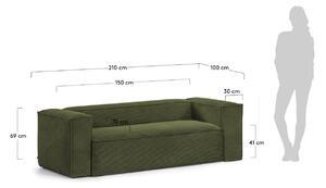 Zelená manšestrová dvoumístná pohovka Kave Home Blok 210 cm