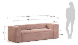 Růžová manšestrová třímístná pohovka Kave Home Blok 240 cm