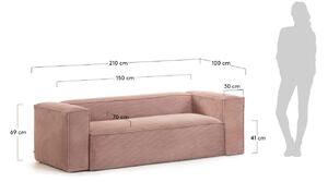Růžová manšestrová dvoumístná pohovka Kave Home Blok 210 cm