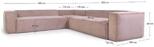 Růžová manšestrová rohová pohovka Kave Home Blok 320 cm, levá/pravá