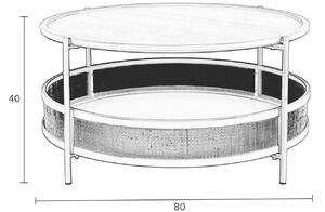 White Label Černý konferenční stolek WLL MAKOTO s ratanovým výpletem 80 cm