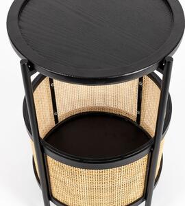White Label Černý odkládací stolek WLL MAKOTO s ratanovým výpletem 30 cm