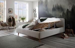 Béžová manšestrová dvoulůžková postel Meise Möbel Mattis 180 x 200 cm s úložným prostorem